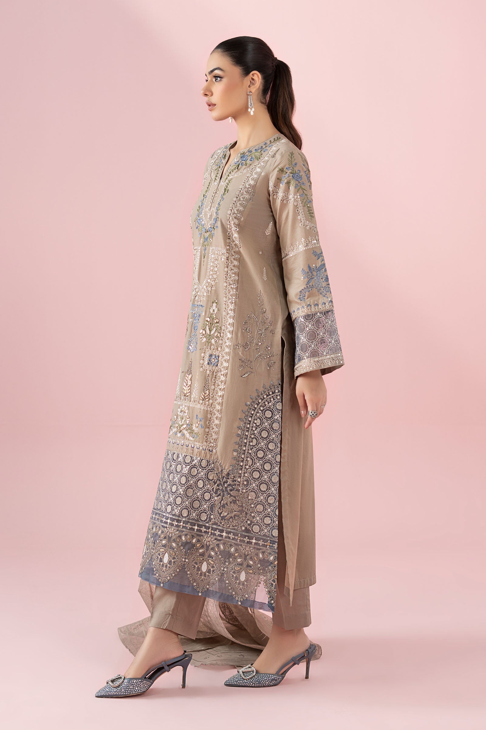 Pakistani Coffee Embroidered Lawn Straight-Cut Suit (3-Piece) - Image 7