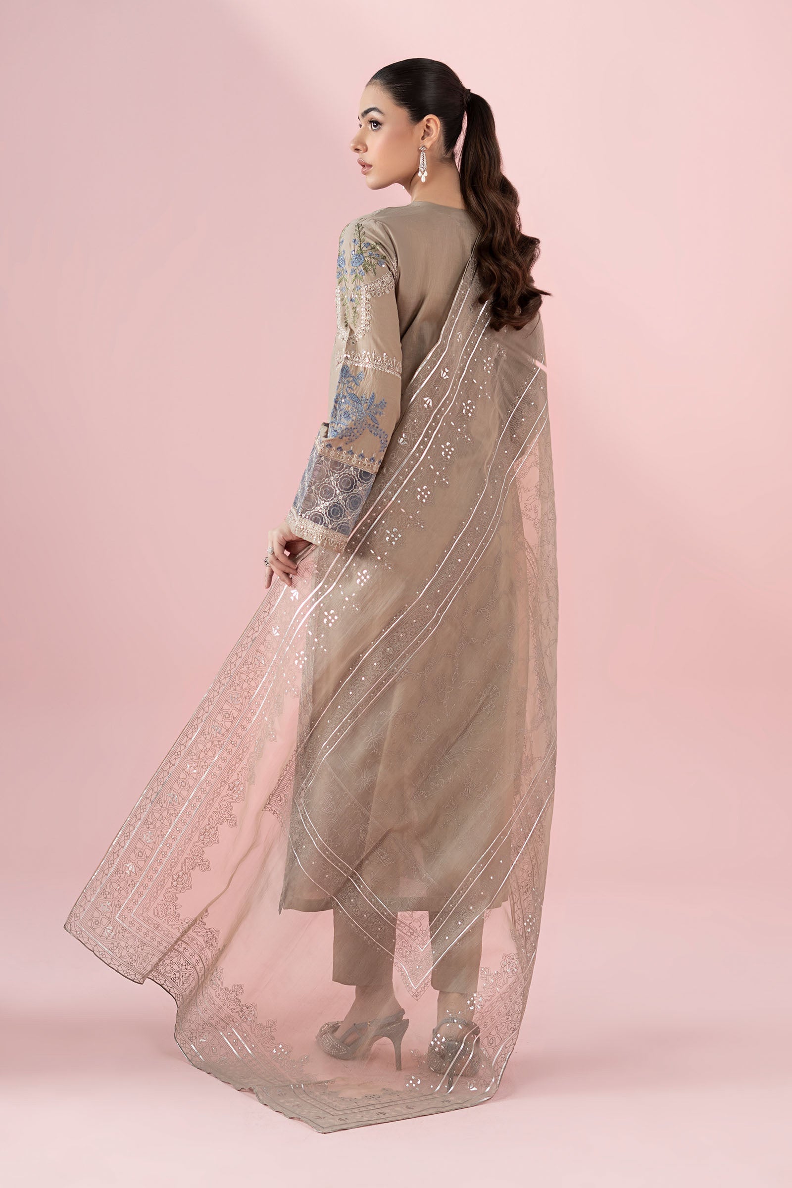 Pakistani Coffee Embroidered Lawn Straight-Cut Suit (3-Piece) - Image 8