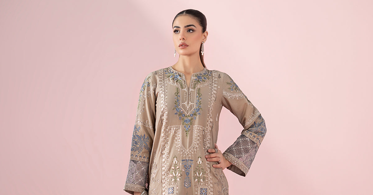 Pakistani Coffee Embroidered Lawn Straight-Cut Suit (3-Piece) - Image 9
