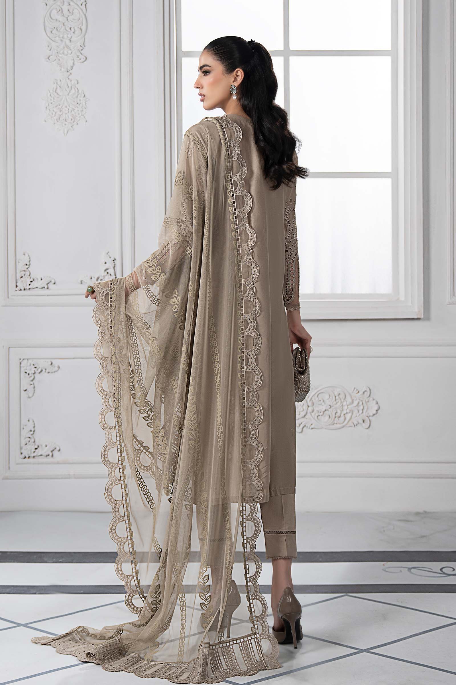 Pakistani Coffee Embroidered Lawn Straight-Cut Suit (3-Piece) - Image 7