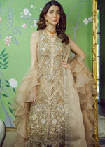 Pakistani Coffee Embroidered Net Brocade Salwar Kameez (3-Piece) - Image 3