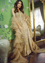 Pakistani Coffee Embroidered Net Brocade Salwar Kameez (3-Piece) - Image 4