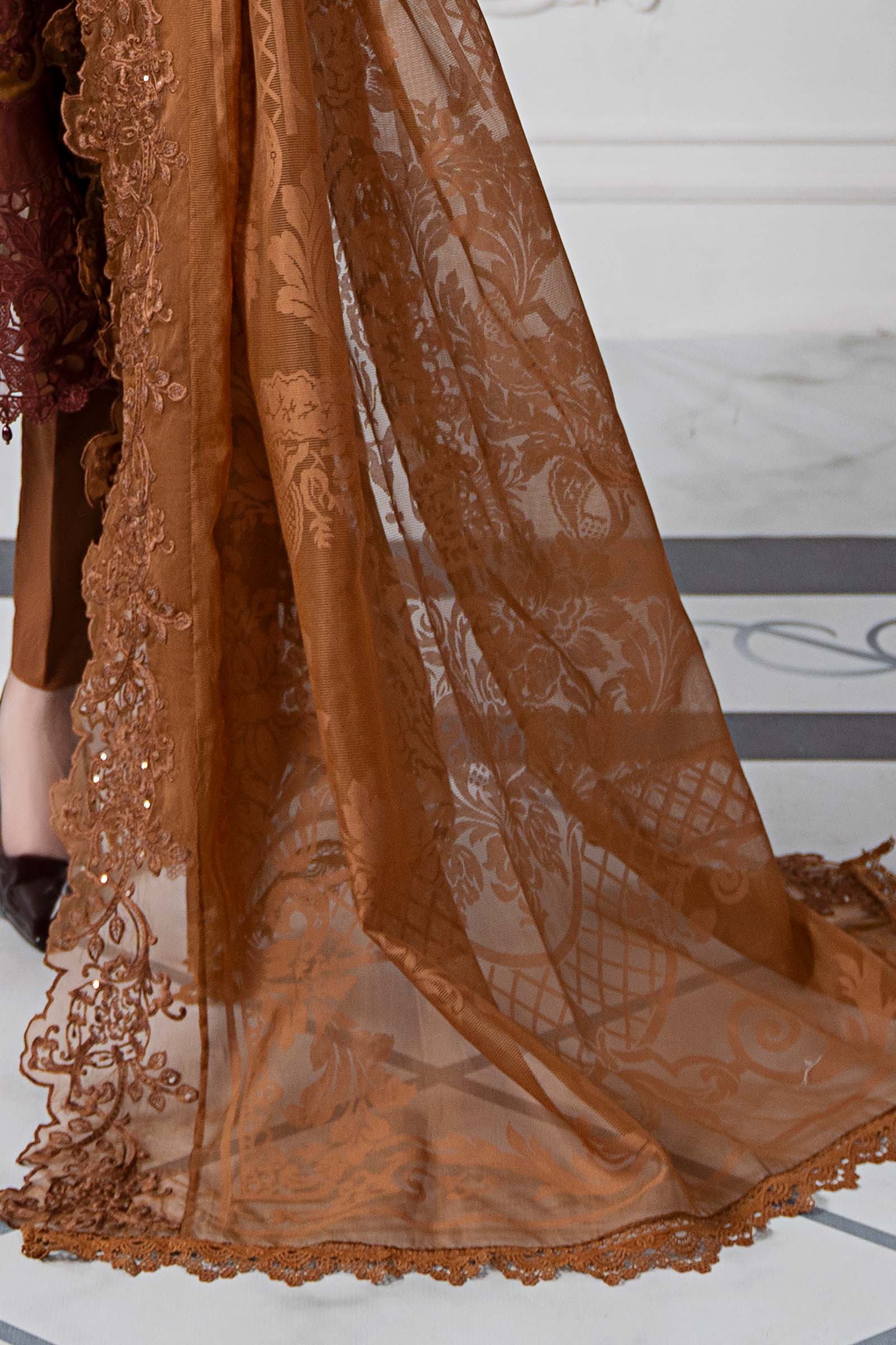 Rust Embroidered Paper Cotton Salwar Kameez (3-Piece) - Image 5