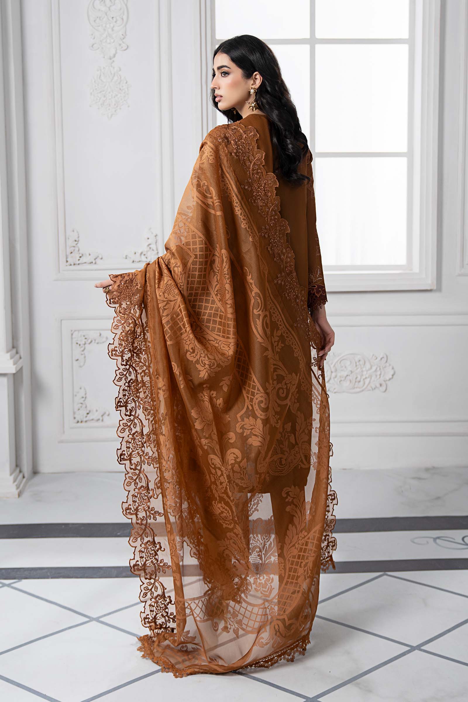 Rust Embroidered Paper Cotton Salwar Kameez (3-Piece) - Image 7