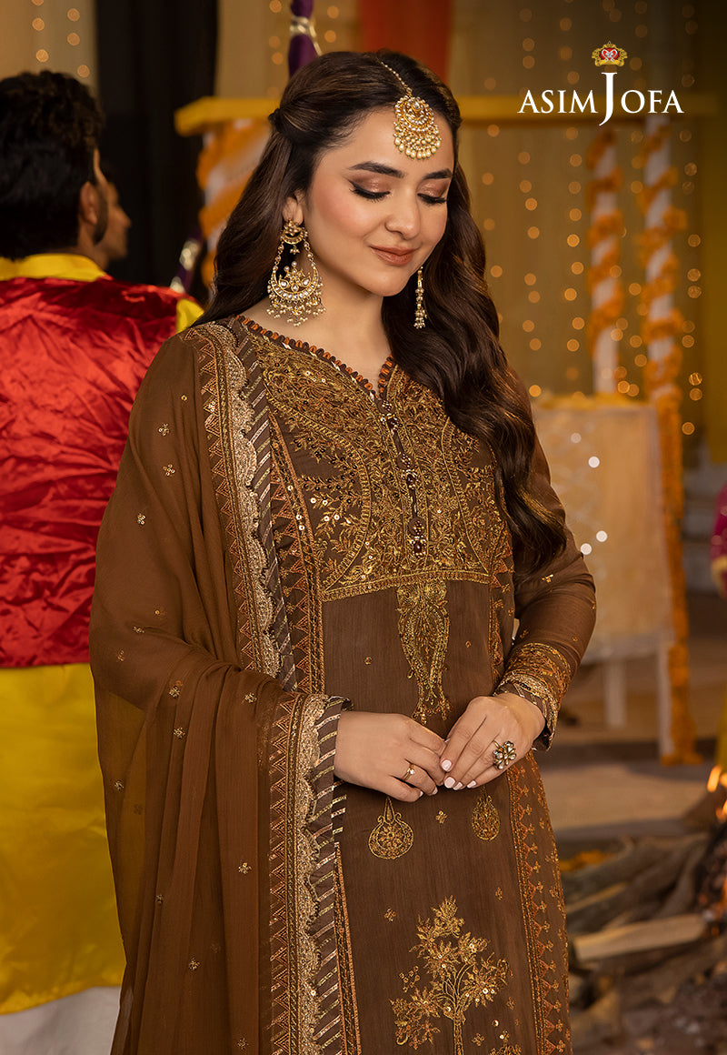 Brown Embroidered Paper Cotton & Chiffon Suit (3-Piece) - Image 12