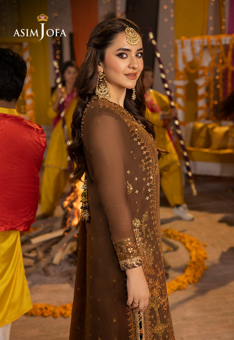 Brown Embroidered Paper Cotton & Chiffon Suit (3-Piece) - Image 2