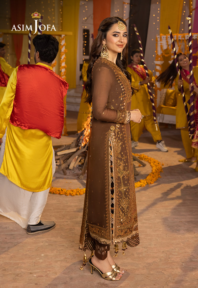 Brown Embroidered Paper Cotton & Chiffon Suit (3-Piece) - Image 4