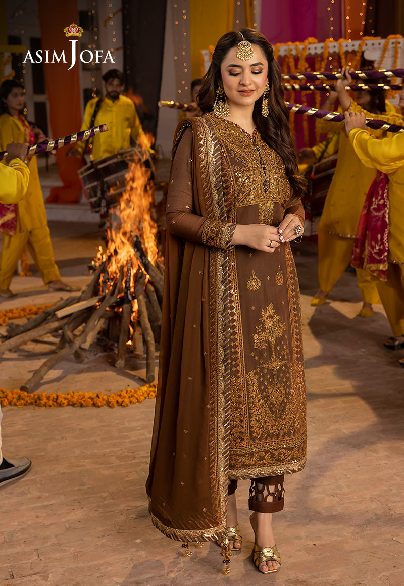 Brown Embroidered Paper Cotton & Chiffon Suit (3-Piece) - Image 6