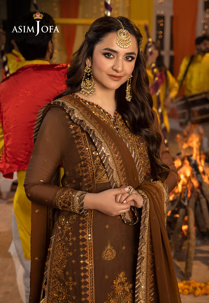 Brown Embroidered Paper Cotton & Chiffon Suit (3-Piece) - Image 7