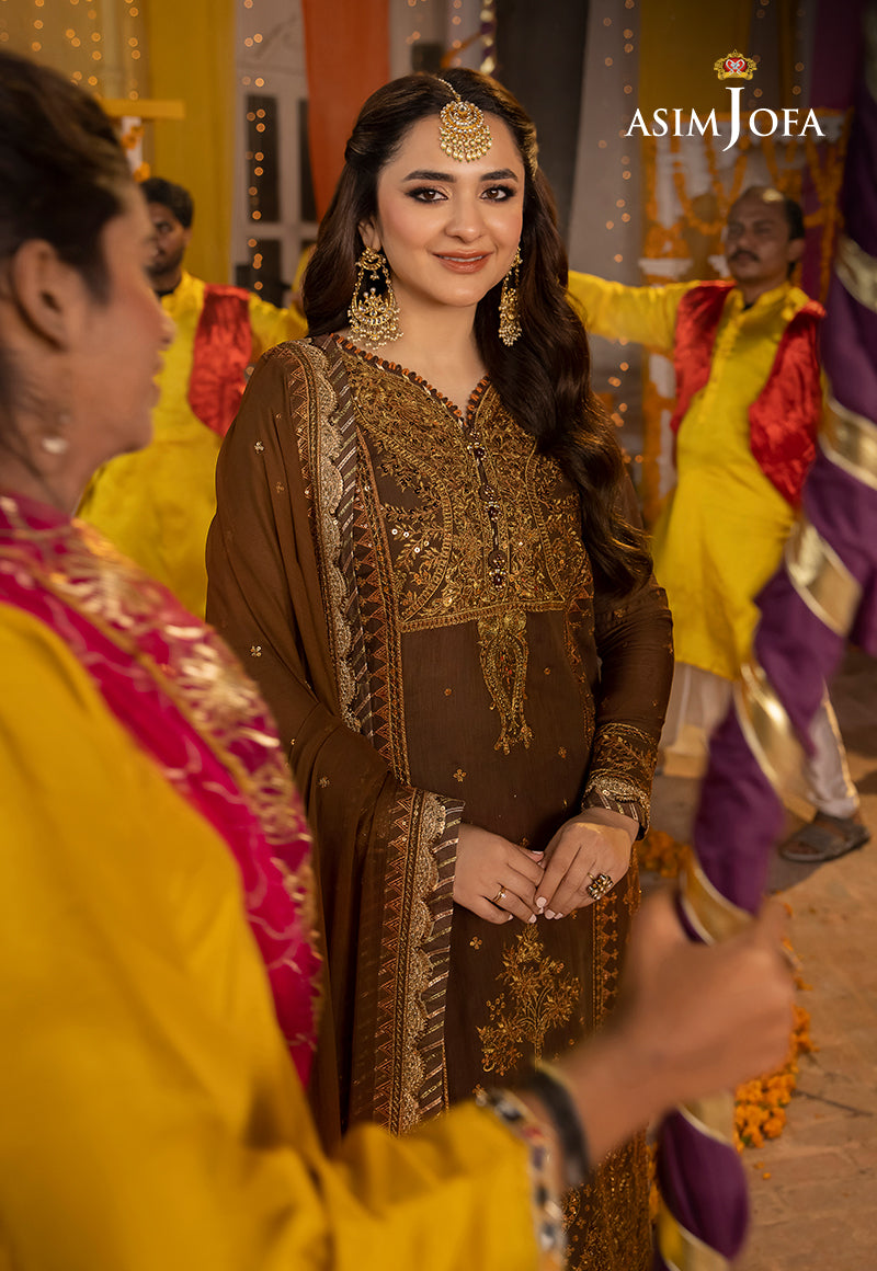 Brown Embroidered Paper Cotton & Chiffon Suit (3-Piece) - Image 8