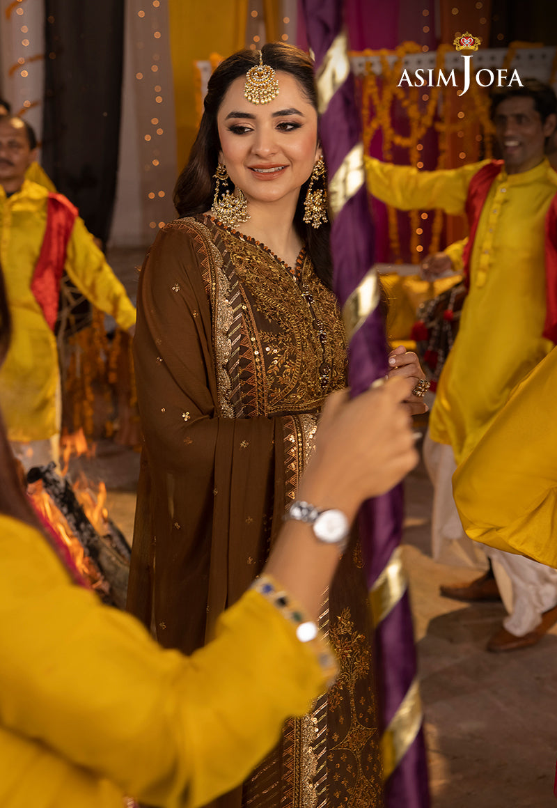 Brown Embroidered Paper Cotton & Chiffon Suit (3-Piece) - Image 9