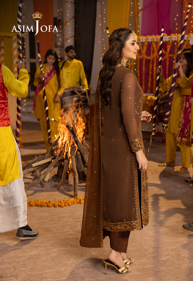 Pakistani Brown Zari Sequin Paper Cotton Salwar Kameez (3-Piece) - Image 2