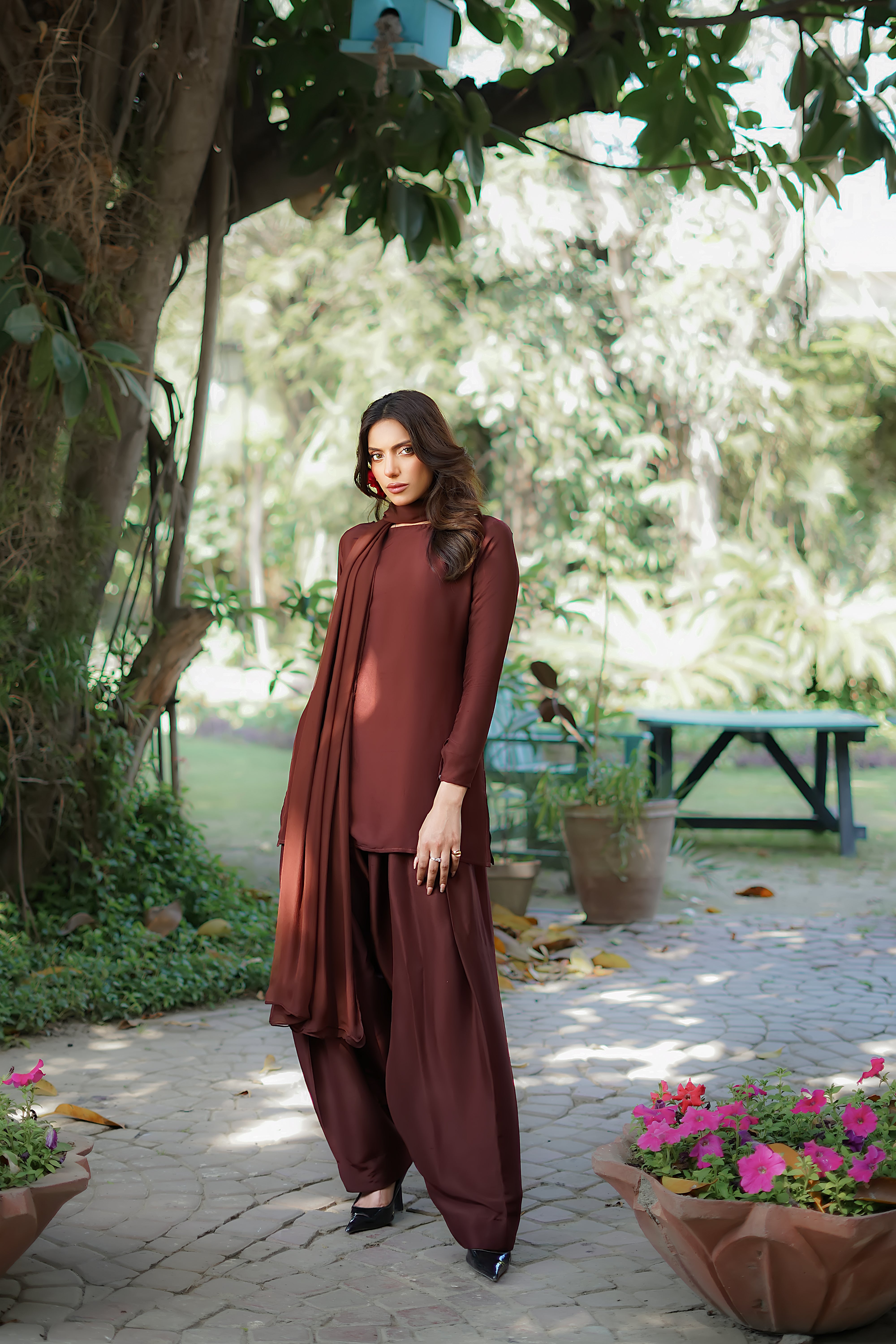 Espresso Raw Silk Salwar Kameez (3-Piece) - Image 3