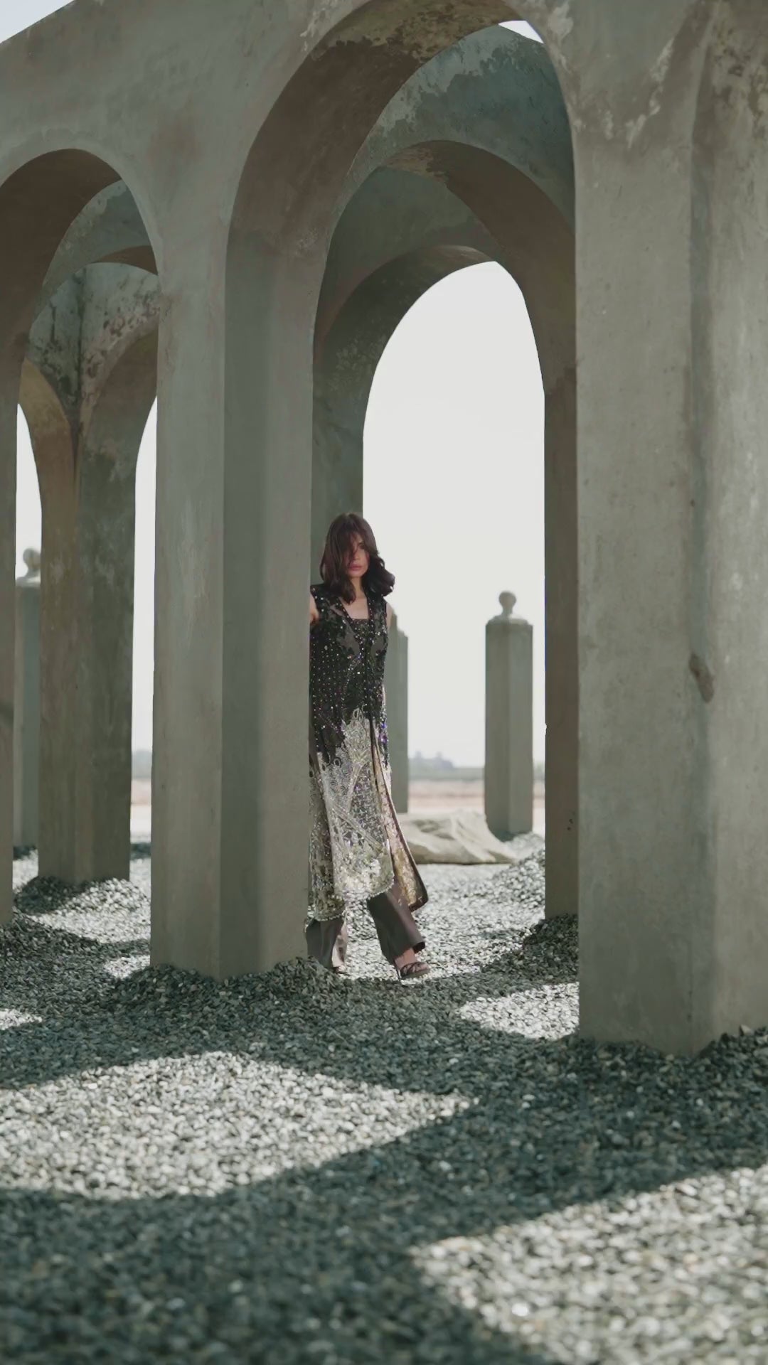 Pakistani Brown Embellished Net & Raw Silk Salwar Kameez (3-Piece) - Image 12