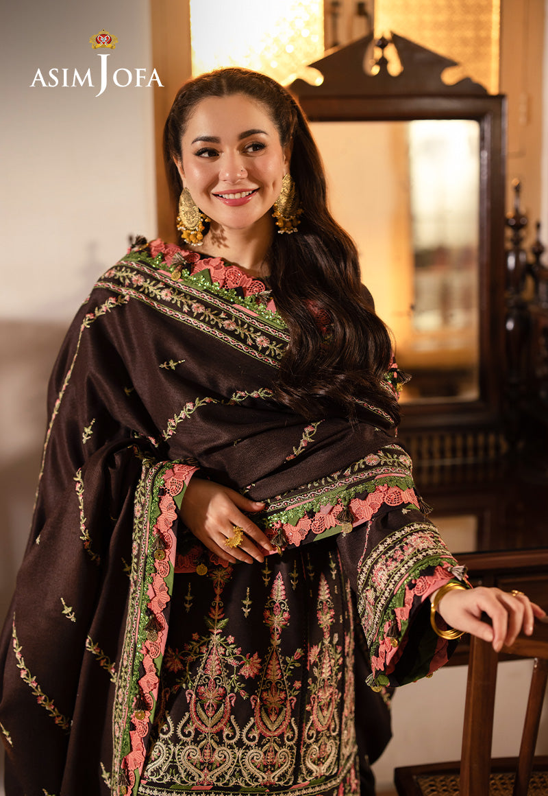 Brown Embroidered Self Twill Salwar Kameez (3-Piece) - Image 1