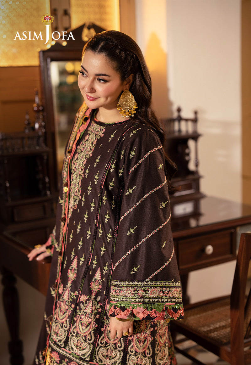 Brown Embroidered Self Twill Salwar Kameez (3-Piece) - Image 2