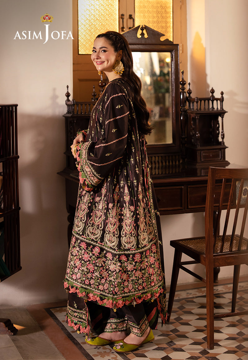 Brown Embroidered Self Twill Salwar Kameez (3-Piece) - Image 4