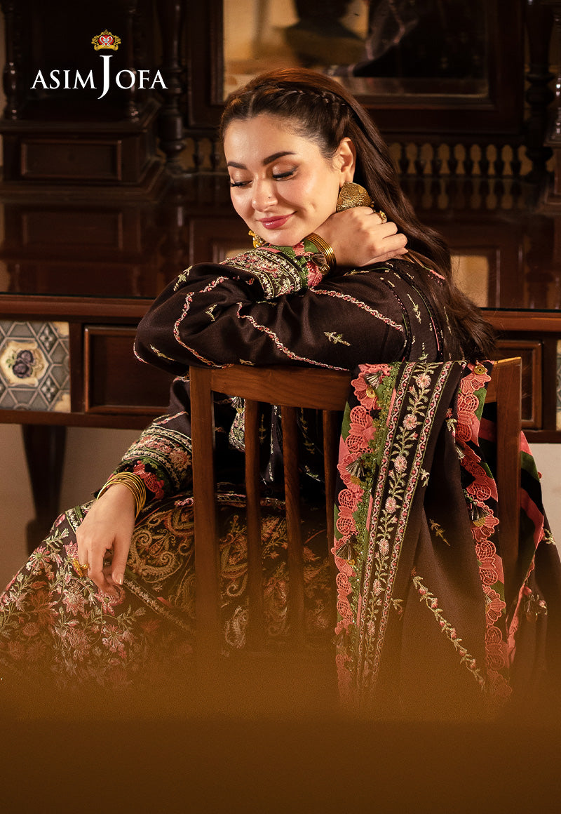 Brown Embroidered Self Twill Salwar Kameez (3-Piece) - Image 6