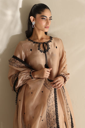 Latte Brown Embroidered Silk Salwar Kameez (3-Piece) - Image 2
