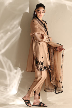 Latte Brown Embroidered Silk Salwar Kameez (3-Piece) - Image 4