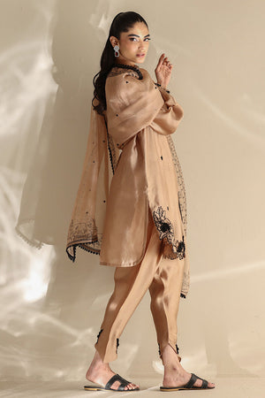 Latte Brown Embroidered Silk Salwar Kameez (3-Piece) - Image 5