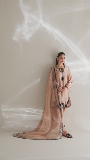 Latte Brown Embroidered Silk Salwar Kameez (3-Piece) - Image 7