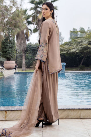 Brown Embroidered Pure Silk Salwar Kameez (3-Piece) - Image 4