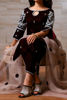 Brown Maroori Embroidered Velvet Salwar Kameez (3-Piece) - Image 2