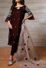 Brown Maroori Embroidered Velvet Salwar Kameez (3-Piece) - Image 3