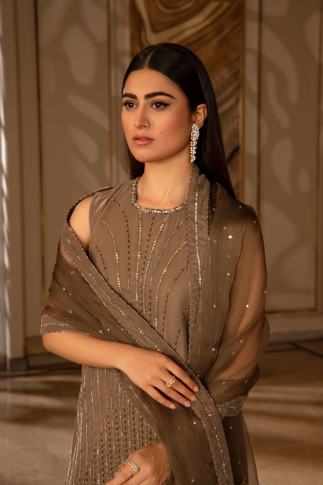 Pakistani Brown Ganga Jamni Velvet Salwar Kameez (3-Piece) - Image 10