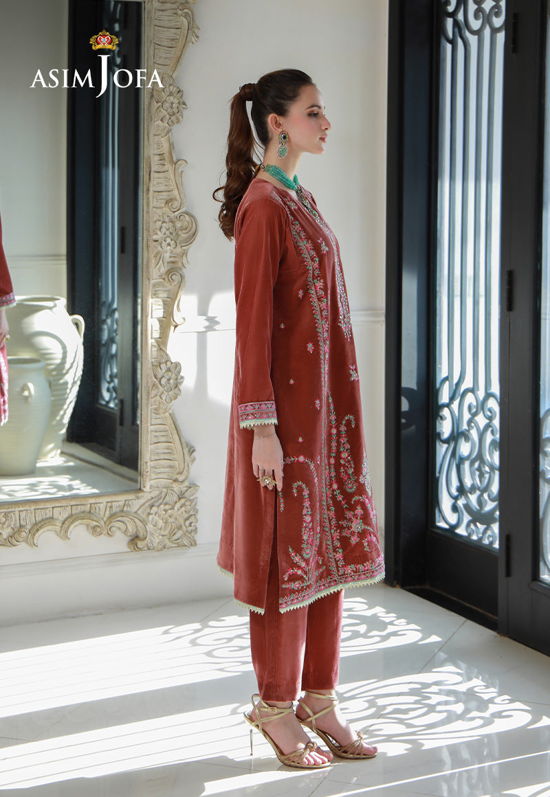 Rust Embroidered Velvet Salwar Kameez (2-Piece) - Image 6