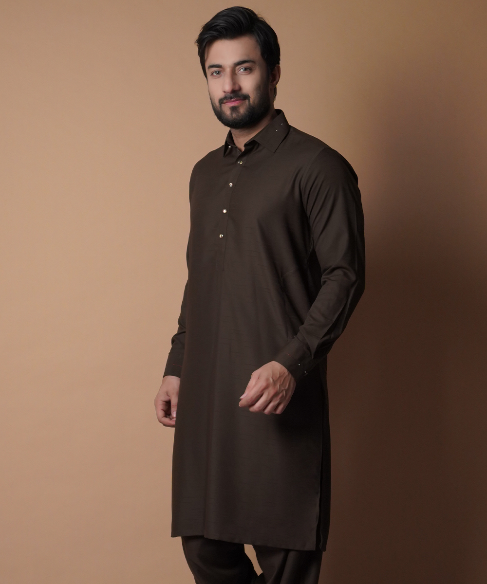 Deep Brown Embroidered Soft Cotton Shalwar Kameez (2-Piece) - Image 4