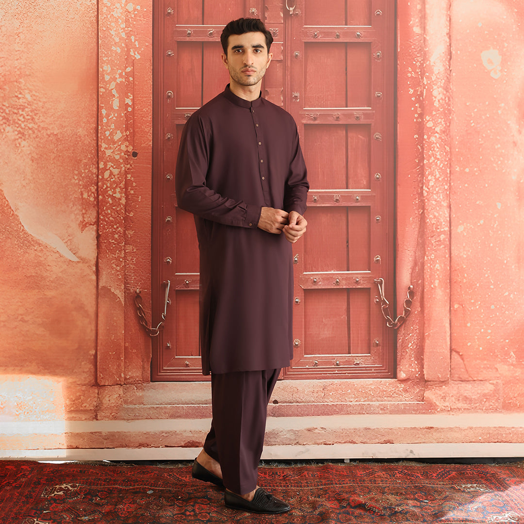 Bitter Chocolate Poly Viscose Shalwar Kameez (2-Piece) - Image 2