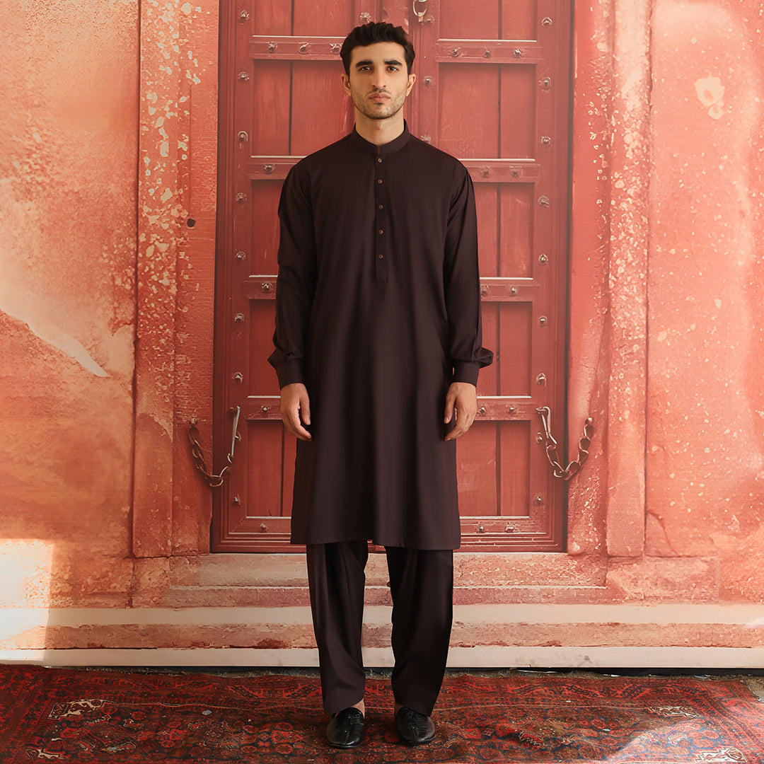 Coffee Bean Poly Viscose Shalwar Kameez (2-Piece) - Image 1