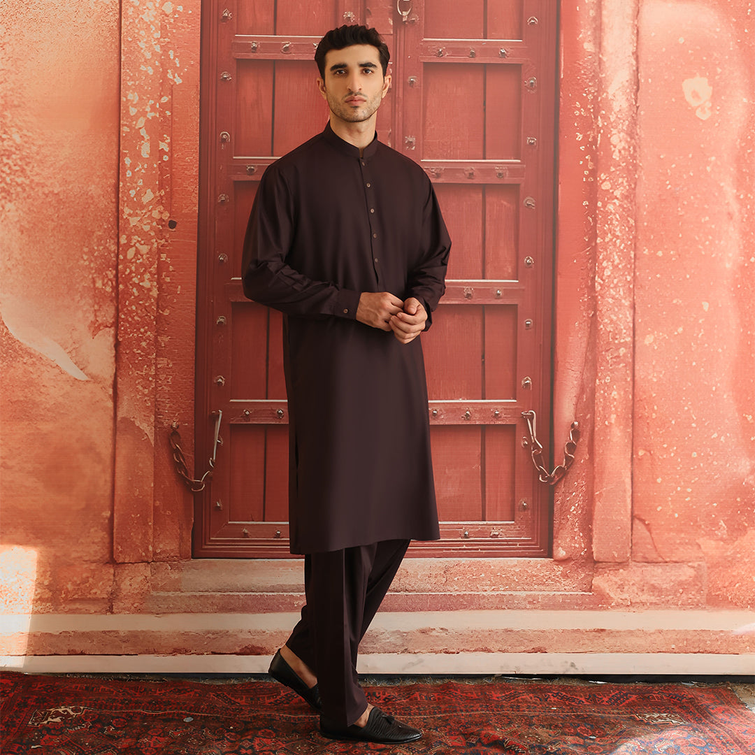 Coffee Bean Poly Viscose Shalwar Kameez (2-Piece) - Image 2