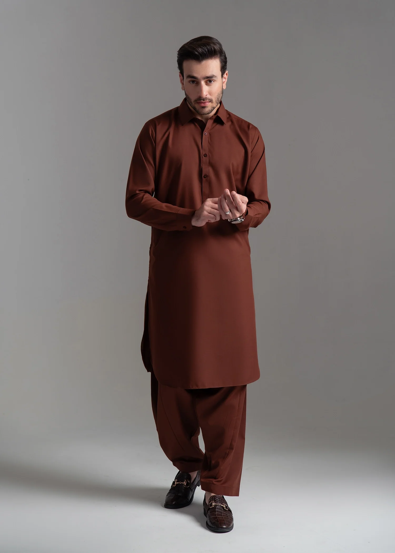 Brown Wash & Wear Shalwar Kameez (2-Piece) - Image 1