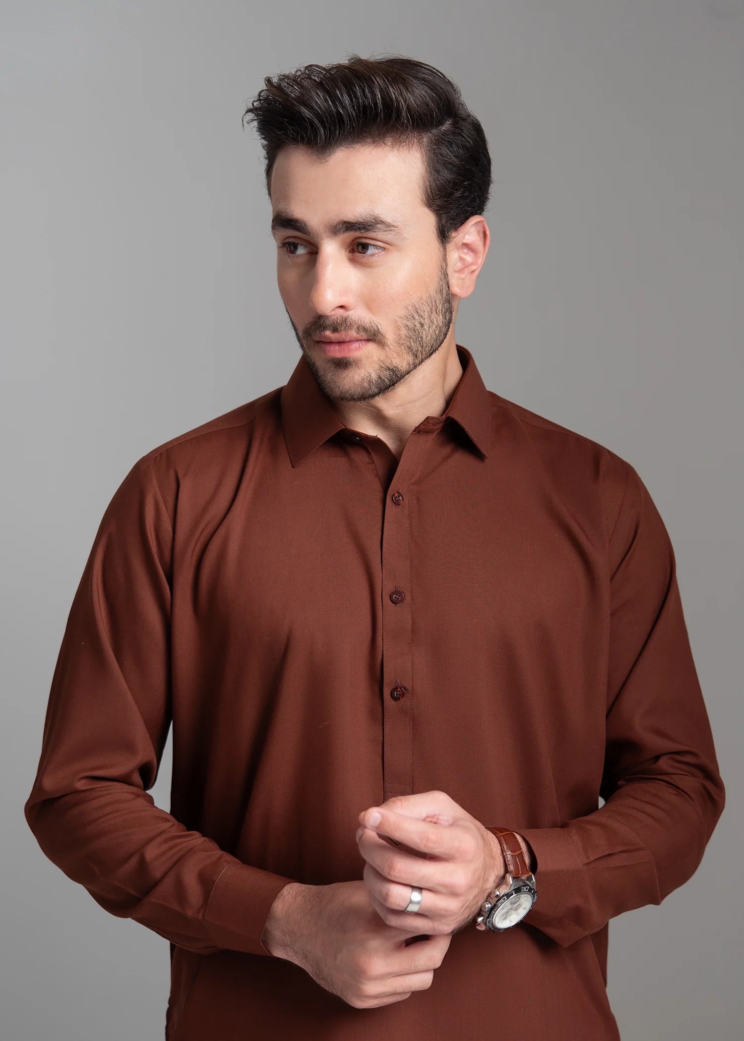 Brown Wash & Wear Shalwar Kameez (2-Piece) - Image 2