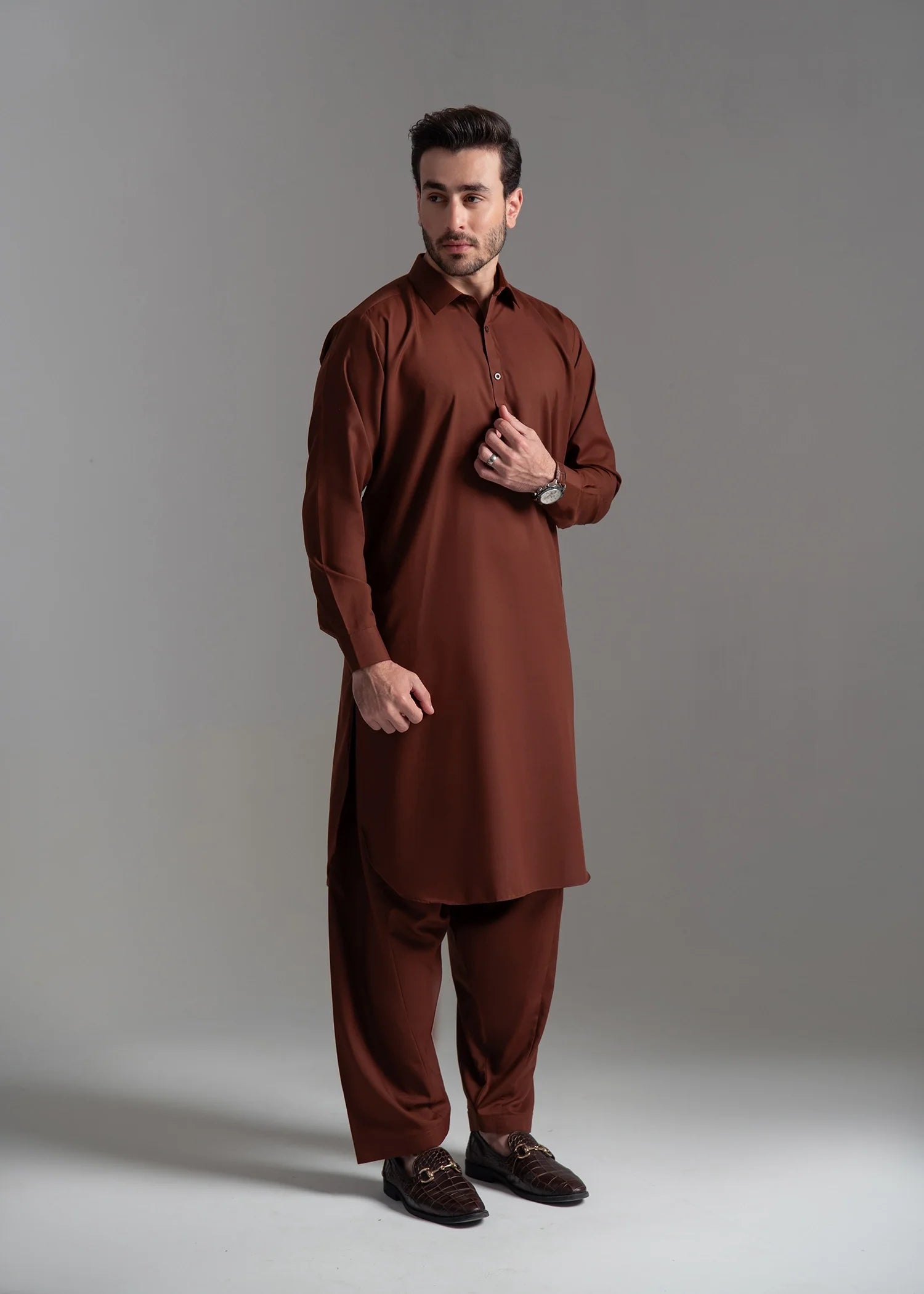 Brown Wash & Wear Shalwar Kameez (2-Piece) - Image 3