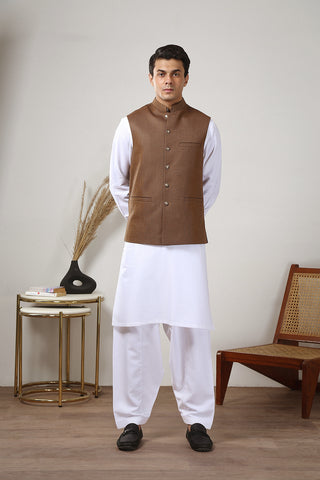 Golden Brown Dobby Fabric Waistcoat (1-Pc) - Image 2