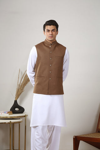 Golden Brown Dobby Fabric Waistcoat (1-Pc) - Image 3