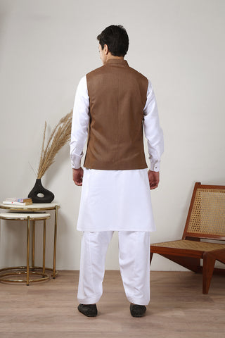 Golden Brown Dobby Fabric Waistcoat (1-Pc) - Image 4