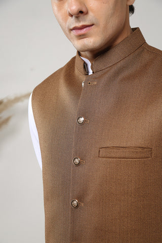 Golden Brown Dobby Fabric Waistcoat (1-Pc) - Image 8
