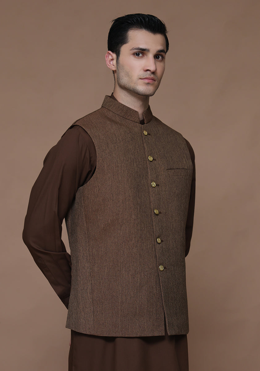 Brown Jute Blend Waistcoat (1-Pc) - Image 2