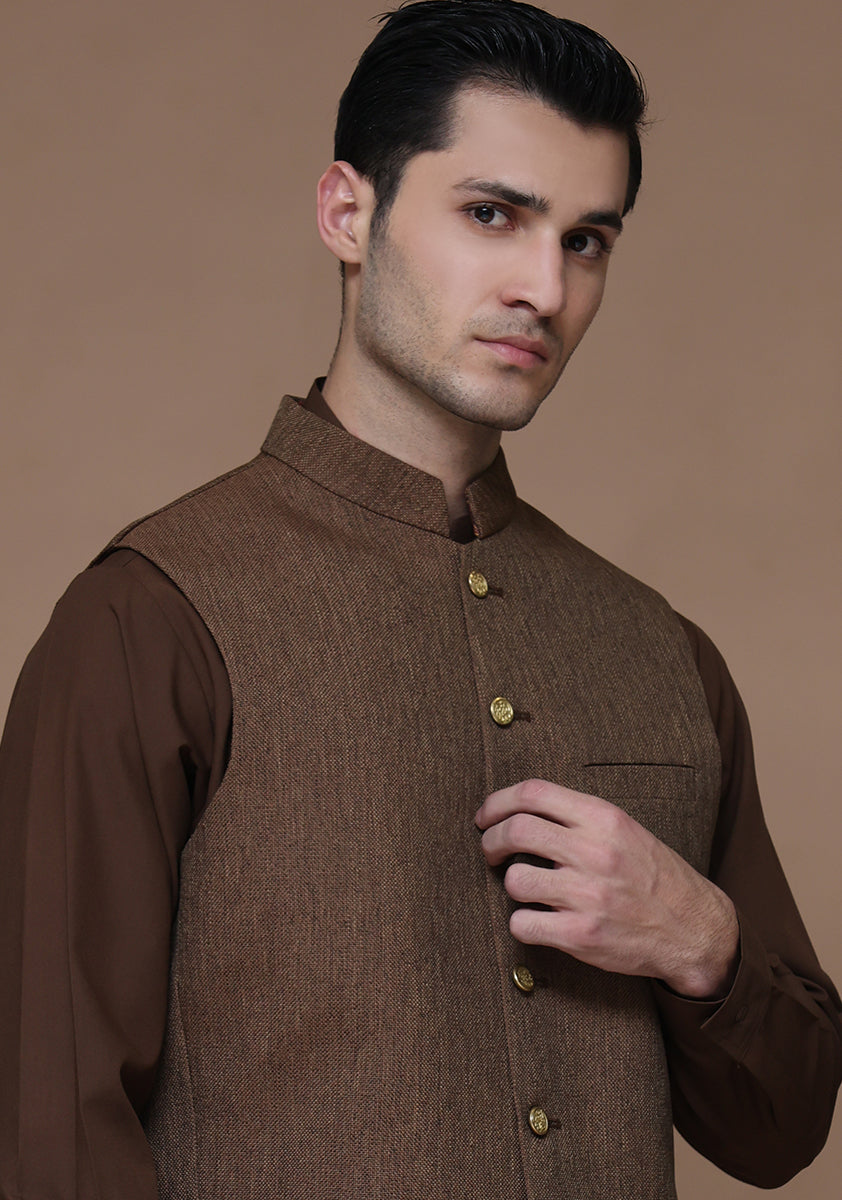 Brown Jute Blend Waistcoat (1-Pc) - Image 3