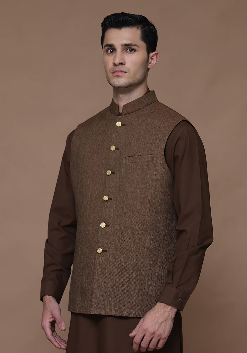 Brown Jute Blend Waistcoat (1-Pc) - Image 4