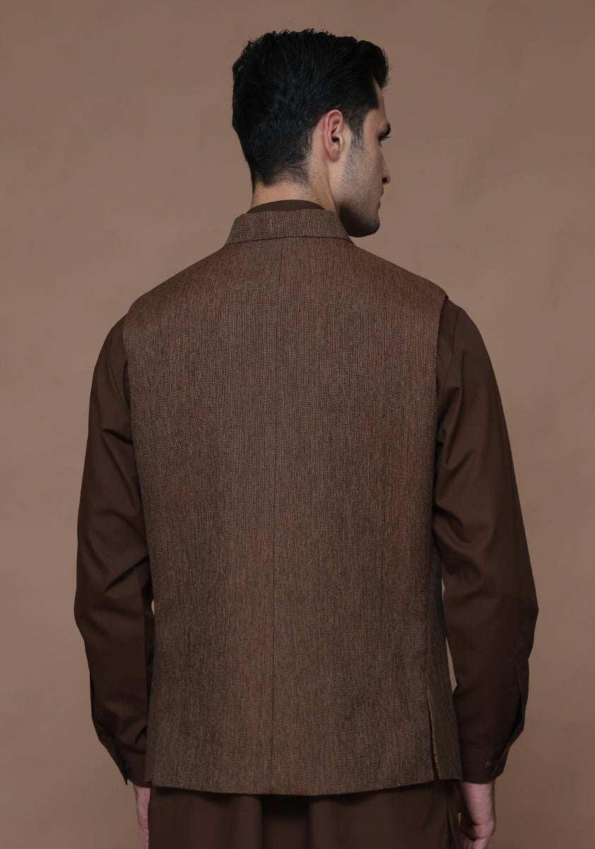 Brown Jute Blend Waistcoat (1-Pc) - Image 5