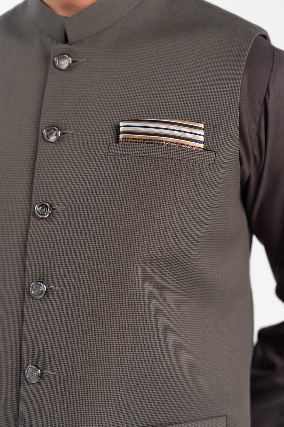 Mehndi Brown Blended Fabric Waistcoat (3-Piece) - Image 7