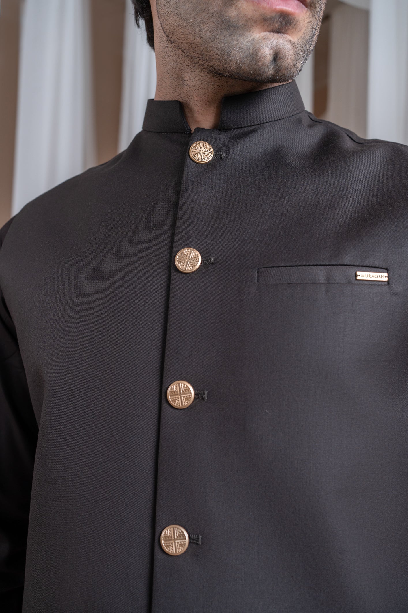 Dark Brown Blended Waistcoat Kurta 3-Piece - Image 3