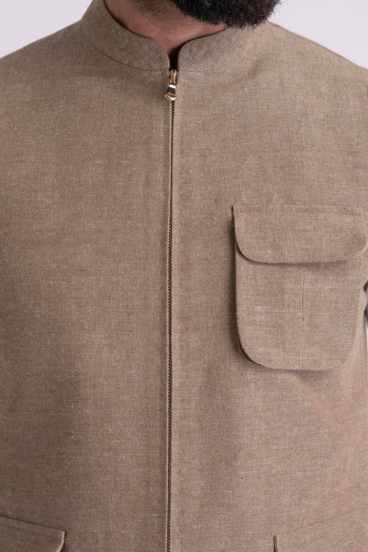 Brown Handloomed Waistcoat Kurta Set (3-Piece) - Image 2