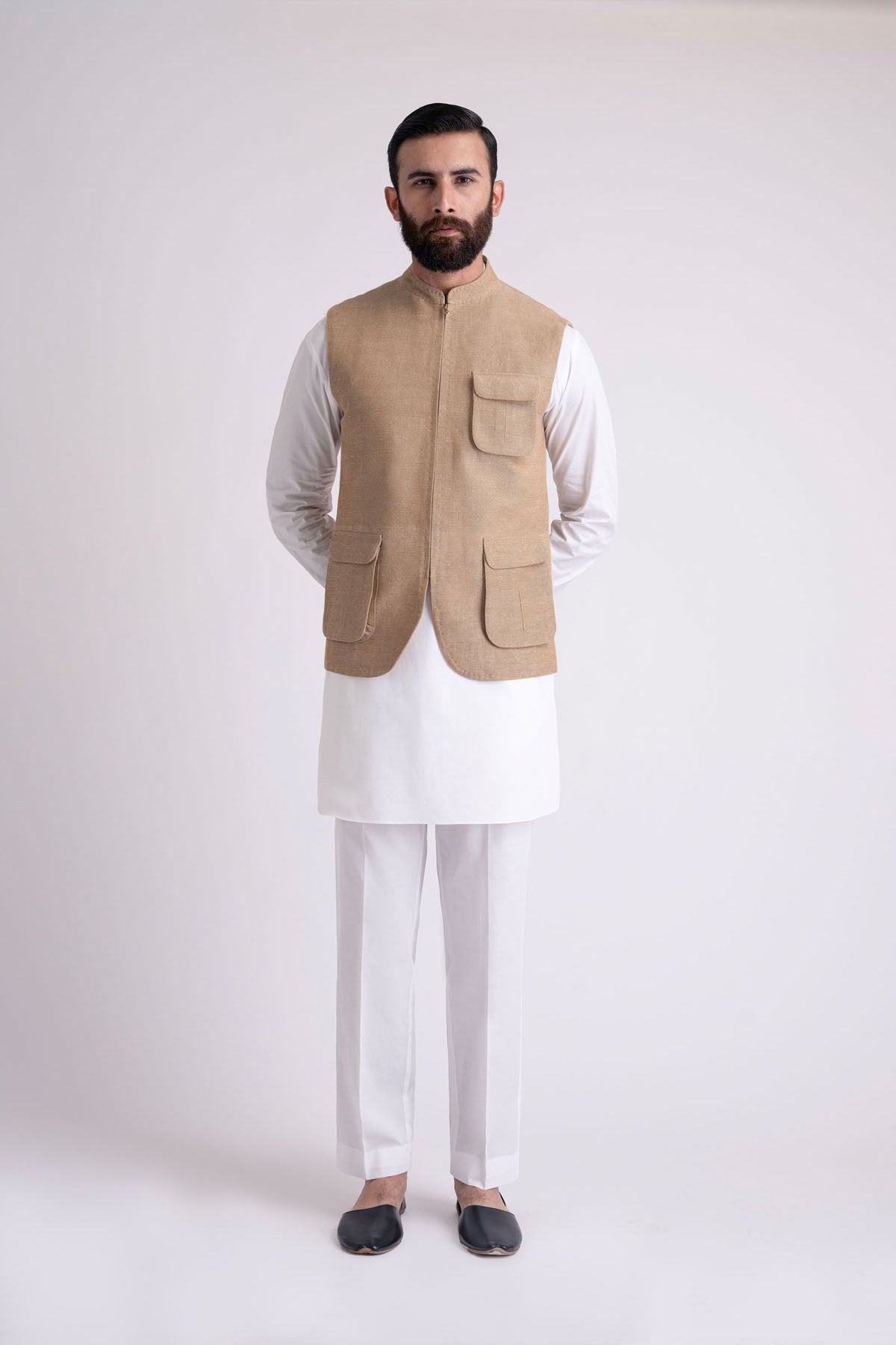 Light Brown Handloomed Waistcoat (3-Piece) - Image 3